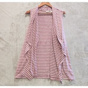 LOGO Lori Goldstein Purple Striped Open Cascading Sleeveless Cardigan Size XL